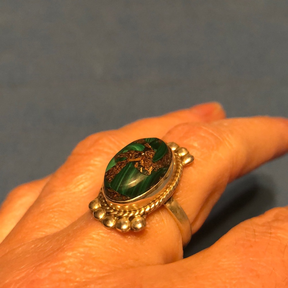Malachite Inlay Ring - image 1